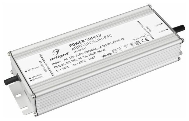 Блок питания ARPV-UH24400-PFC (24V, 16.7A, 400W) (Arlight, IP67 Металл, 7 лет) 023641