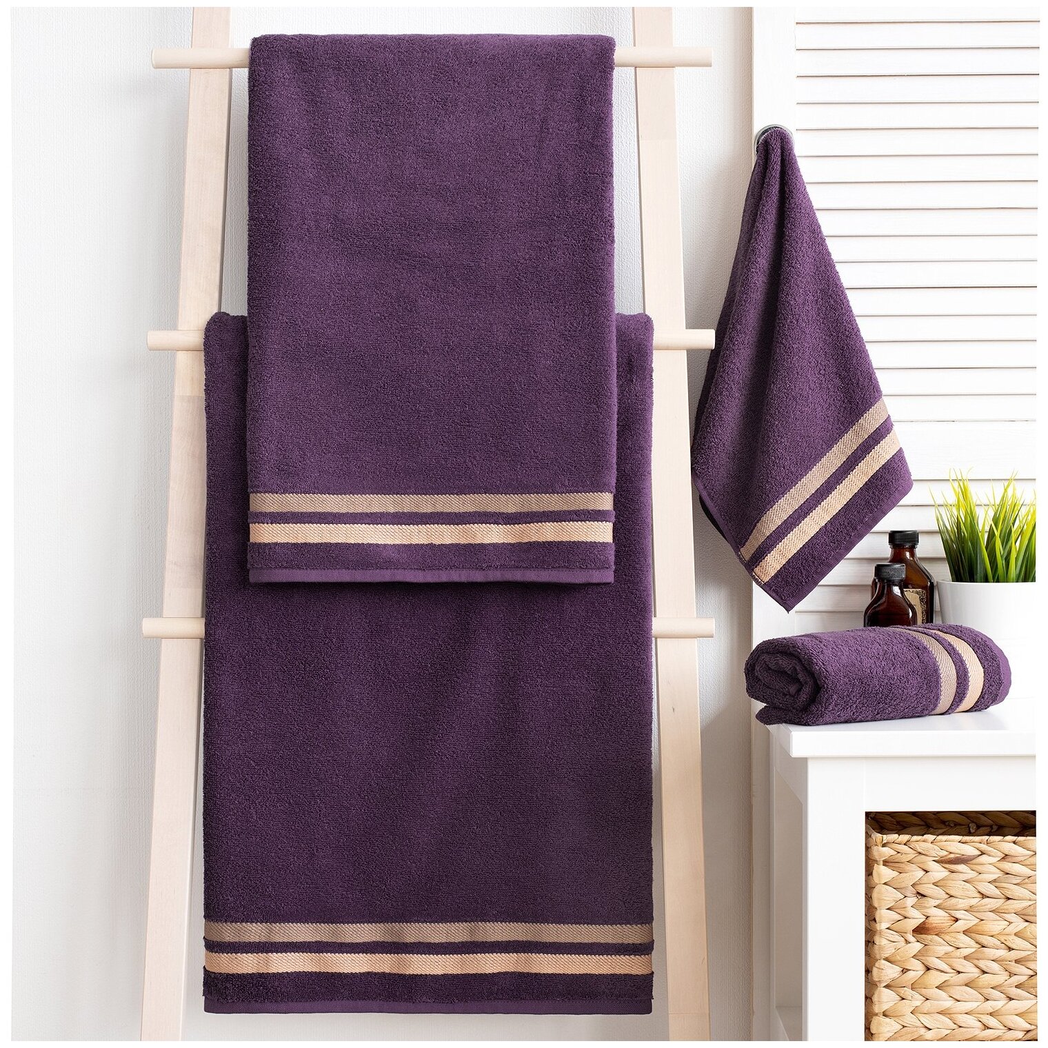Махровое полотенце Самойловский текстиль Исландия 70х140 см, цвет фиолетовый (баклажан) - фотография № 5