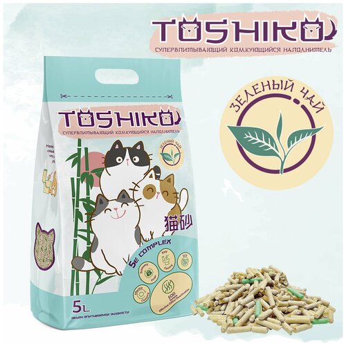 Наполнитель для кошачьего туалета комкующийся древесный Toshiko Зеленый чай, 1,9 кг 5 л