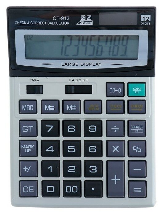 Калькулятор настольный, 12 - разрядный, CT - 912, двойное питание, средний./В упаковке шт: 1