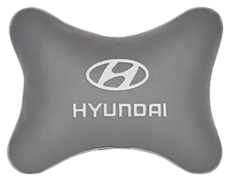 Автомобильная подушка на подголовник экокожа L.Grey с логотипом автомобиля HYUNDAI