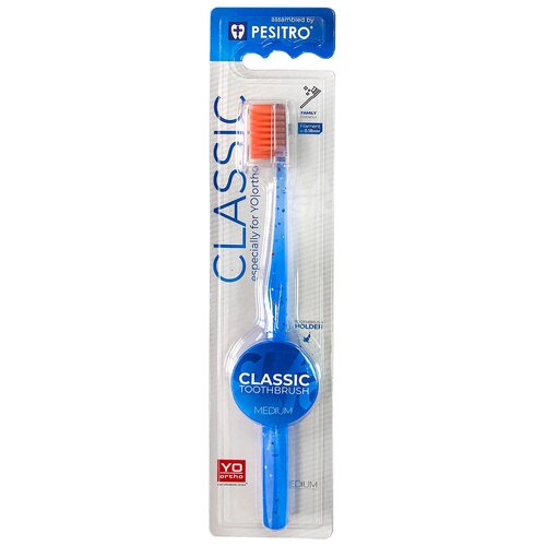 Купить Зубная щетка PESITRO Classic с подставкой, средней жёсткости, голубой