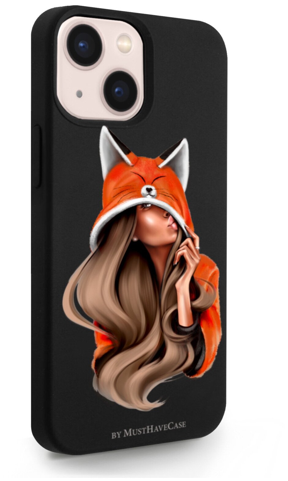 Черный силиконовый чехол MustHaveCase для iPhone 13 Mini Foxy Girl/ Лисичка для Айфон 13 Мини Противоударный