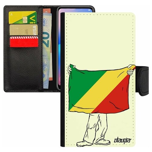 фото Чехол книжка для мобильного iphone 8, "флаг конго браззавиль с руками" государственный utaupia