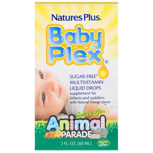 Nature's Plus Source of Life Animal Parade Baby Plex жидкие мультивитаминные капли без сахара с натуральным вкусом апельсина 60 мл