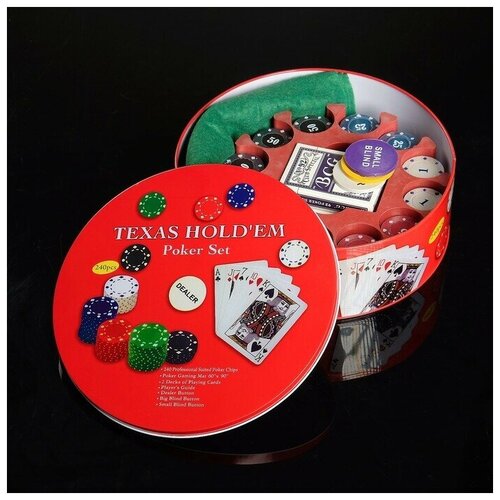 фото Покер, набор для игры (карты 2 колоды, фишки 240 шт, сукно 60х90 см), микс 427374 . yandex market