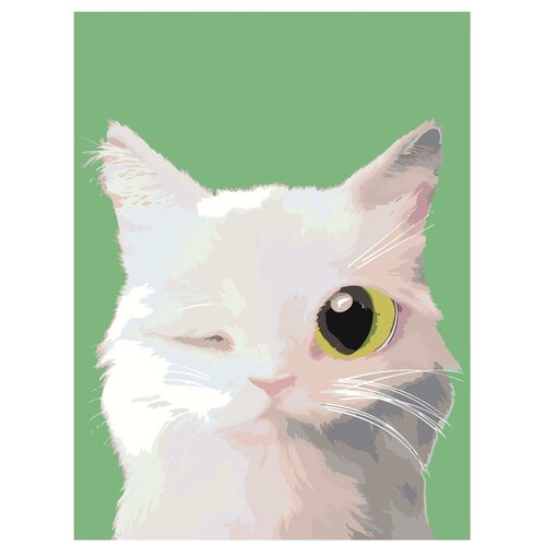 Картина по номерам, Живопись по номерам, 75 x 100, A553, белый кот, животное, большие зеленые глаза, изолированный фон, портрет картина по номерам живопись по номерам 75 x 100 a552 кот животное большие зеленые глаза изолированный фон портрет