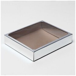 Коробка сборная, крышка-дно, с окном, серебрянная, 37 x 32 x 7 см