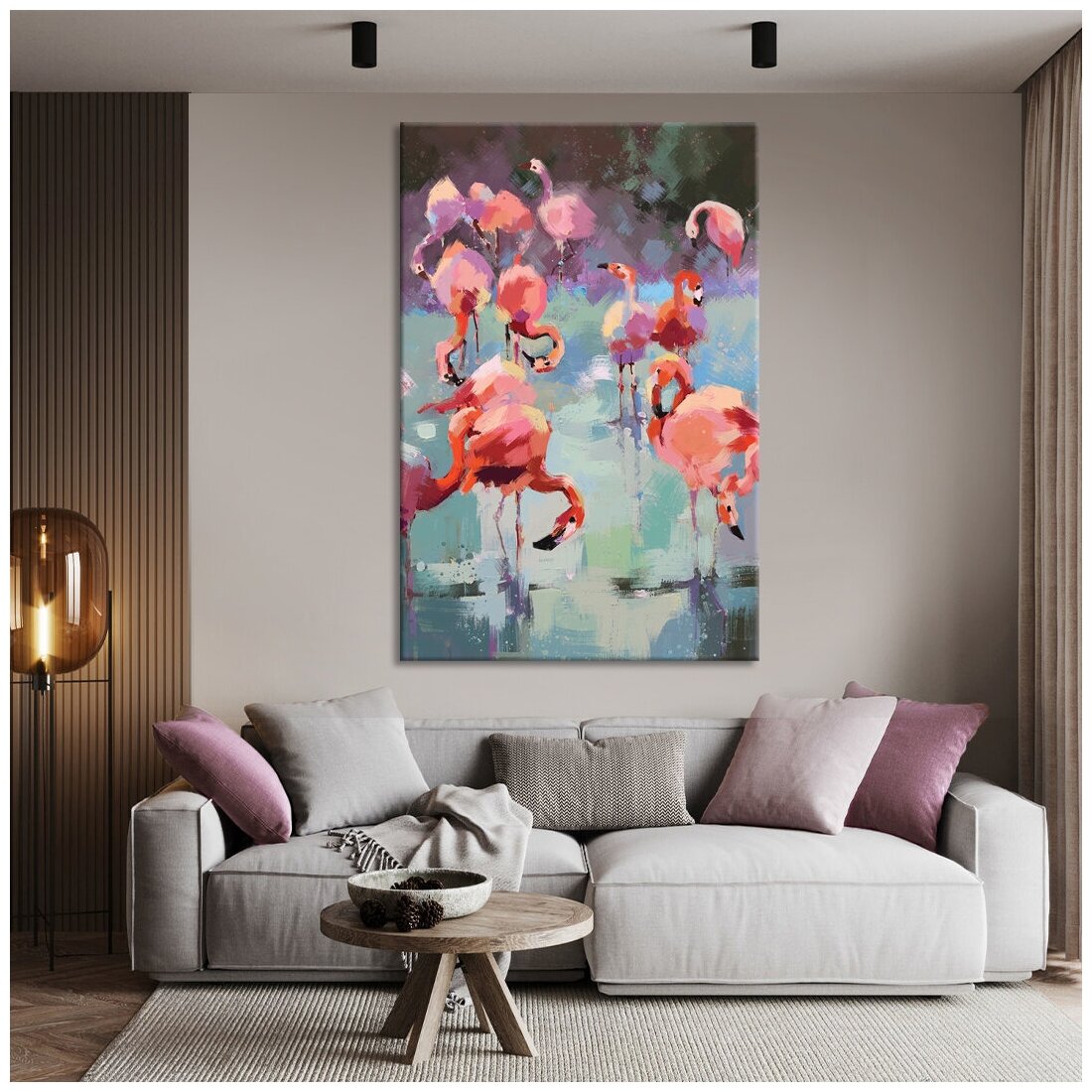 Картина интерьерная на холсте Art. home24 Пейзаж с фламинго, 50 x 70