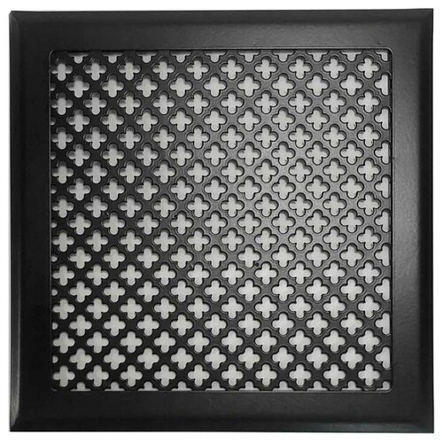 Вентиляционная решетка металлическая на магнитах 200х200 мм, цветок, чёрная матовая.