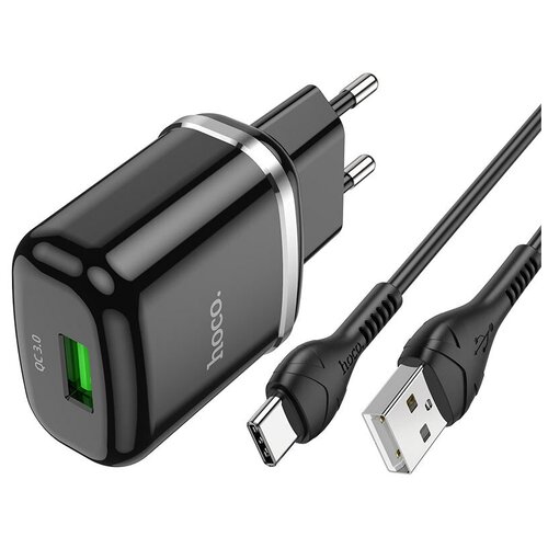 фото Зарядное устройство hoco n3 special usb + кабель usb-type-c, 3a, черный