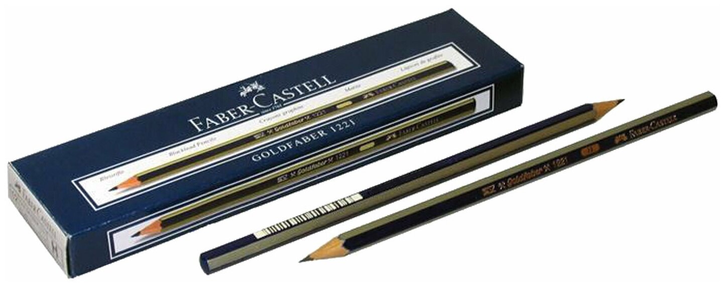 Комплект 12 шт. Карандаш чернографитный FABER-CASTELL, 1 шт., 1221, H, корпус черный, 112511