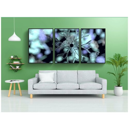 фото Набор модулных постеров для интерьера "снежинка, снег, зима" 60x90 см. в тубусе, без рамки lotsprints