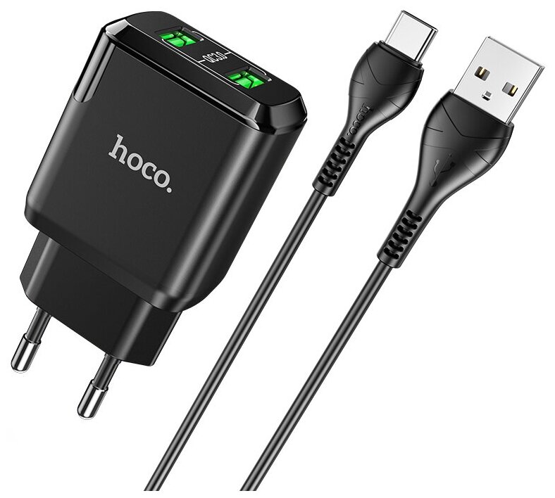 Зарядное устройство Hoco N6 Charmer Qc3.0, 18W, два порта Usb, 5V, 3.0A, черный 6931474738950