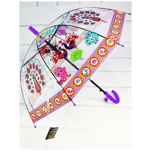 фото Зонт-трость rainbrella, полуавтомат, купол 75 см., система «антиветер», проявляющийся рисунок, прозрачный, чехол в комплекте, фиолетовый