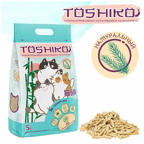 Наполнитель для кошачьего туалета комкующийся древесный Toshiko натуральный без запаха, 1,9 кг 5 л