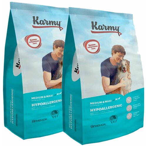 KARMY HYPOALLERGENIC MEDIUM & MAXI гипоаллергенный для взрослых собак средних и крупных пород с ягненком (2 + 2 кг) сухой корм karmy hypoallergenic medium