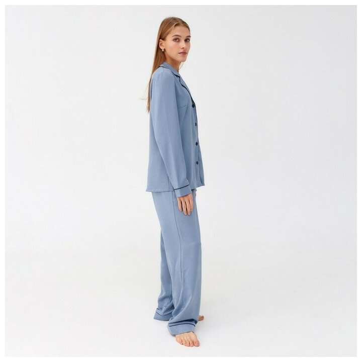 Пижама Minaku, брюки, длинный рукав, карманы, размер 52, голубой - фотография № 2