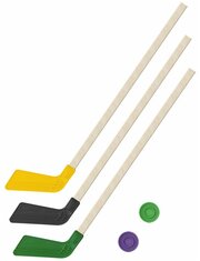 Детский хоккейный набор для игр на улице, свежем воздухе Клюшка детская хоккейная - 3 Клюшки 80 см. (желтая, черная, зеленая) + 2 шайбы