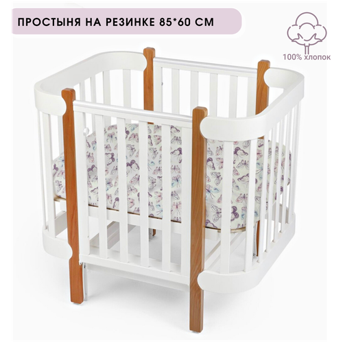 Простыня на резинке 85*60 см Бабочки Простыня для новорожденных BabyGood, 100% хлопок, овальная простынь 1 шт