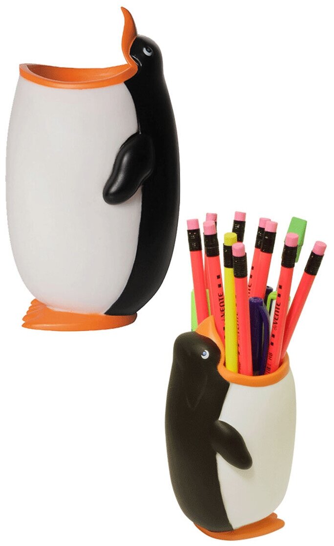 Подставка для пишущих принадлежностей deVente Penguin в форме пингвина черно белый пластиковый 7х9х14см 4104717