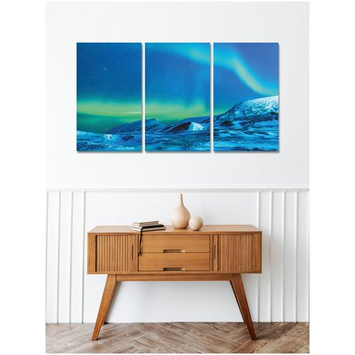 Модульная картина на холсте для интерьера на стену, в спальню, в комнату, в гостиную, триптих из 3 частей северное сияние, декор для дома