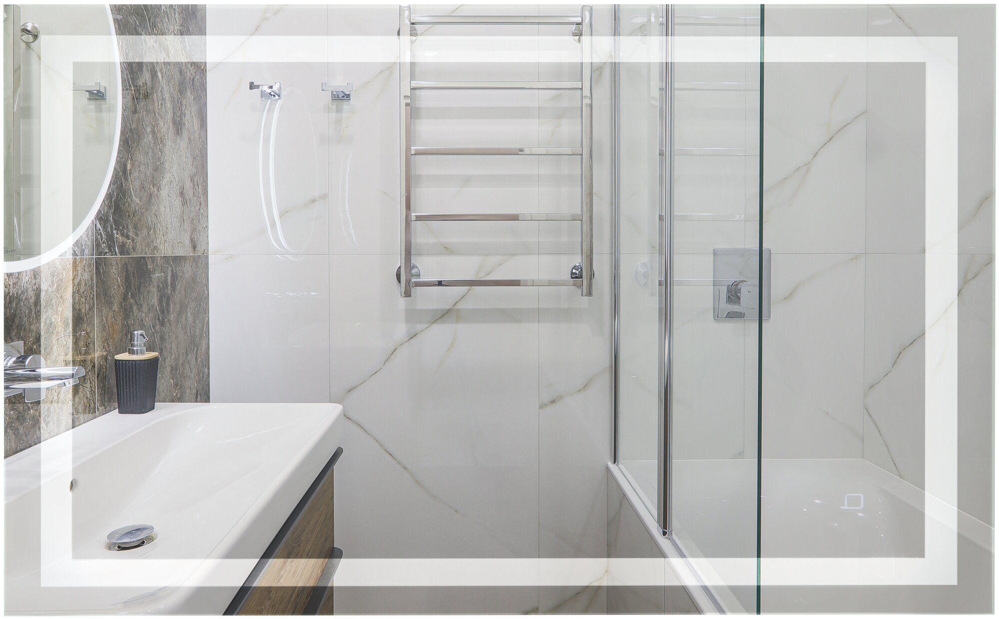 Зеркало настенное для ванной комнаты с регулируемой парящей двойной LED подсветкой/ Прямоугольное/С сенсорным управлением/Влагоустойчивое/ 80х60 см - фотография № 6