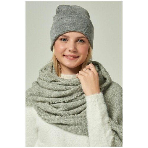 фото Шапка бини , размер 54-56, черный, серый fb1