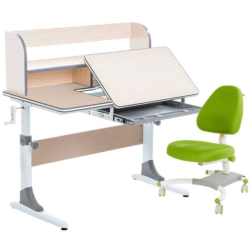 фото Комплект anatomica smart-30 парта + кресло + органайзер клен/серый с зеленым креслом figra