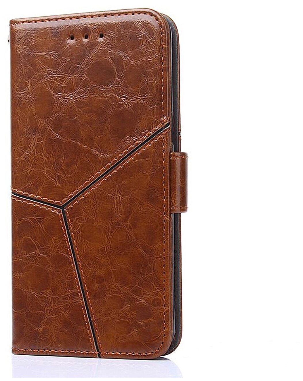 Чехол-книжка MyPads для Huawei nova 5T из качественной импортной кожи прошитый по контуру с необычным геометрическим швом цвет коричневый