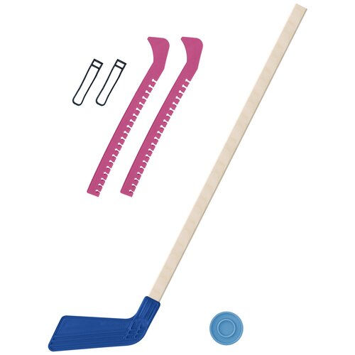 Купить Клюшка и чехлы Набор зимний Клюшка хоккейная синяя 80 см.+шайба + Чехлы для коньков розовые Винтер