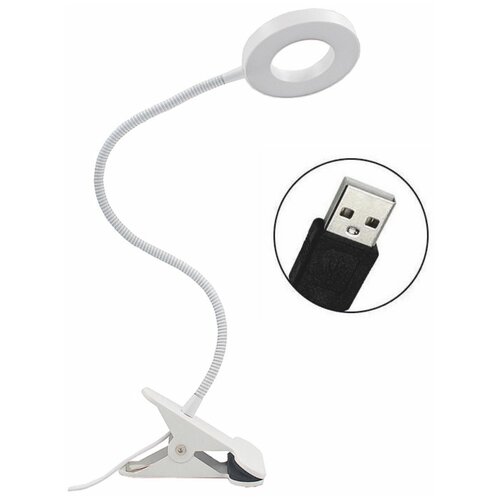 Настольная лампа прищепка USB 502 без блока питания, 48 LED, гибкая-40см, с регулировкой яркости и цвета . модель - ROL-502USB-S-N-W