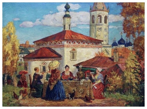 Репродукция на холсте В старом Суздале (In the old Suzdal) Кустодиев Борис 41см. x 30см.