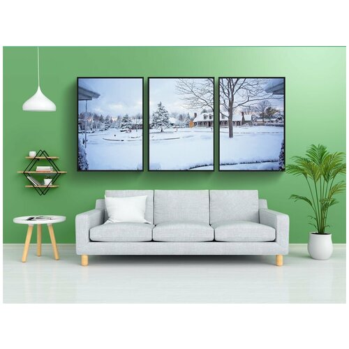 фото Набор модулных постеров для интерьера "снежный район, зима, район" 60x90 см. в тубусе, без рамки lotsprints