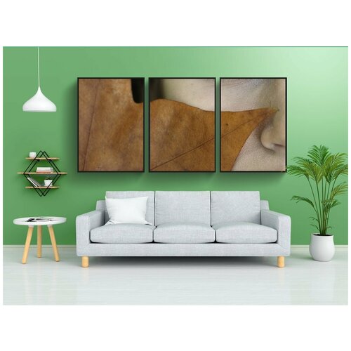 фото Набор модулных постеров для интерьера "женщина, модель, лист" 60x90 см. в тубусе, без рамки lotsprints