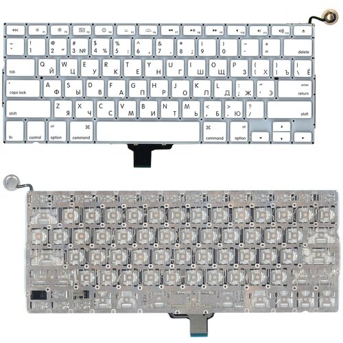 клавиатура keyboard для ноутбука apple macbook a1370 2010 черная без подсветки плоский enter топ панель Клавиатура для ноутбука Apple Macbook A1342 2009/2010 белая 13,3 плоский Enter