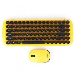 Беспроводная клавиатура и мышь Gembird KBS-9000 комплект 2.4ГГц 78кл. ретро-машинка черно-желтая