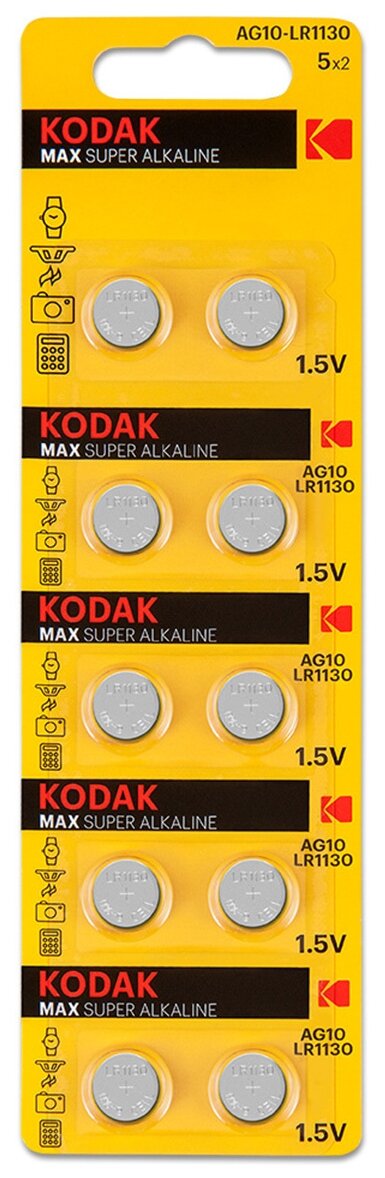 Kodak Батарейка Kodak AG10 (389) LR1130, LR54 [KAG10-10], 10шт (30414013)