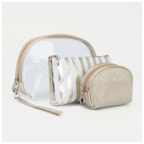 фото Набор косметичек на молнии, 3 в 1, цвет белый/золотистый нет бренда