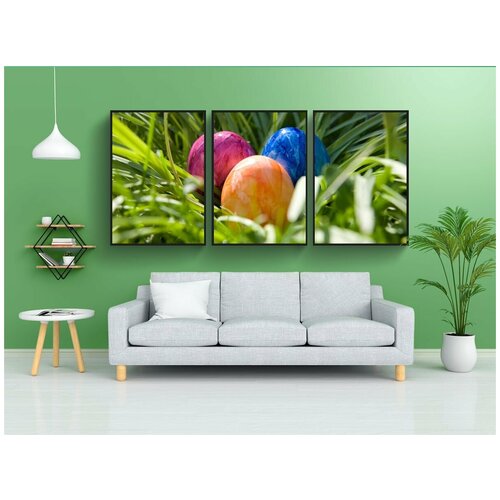 фото Набор модулных постеров для интерьера "пасхальный, яйца, красочные яйца" 60x90 см. в тубусе, без рамки lotsprints