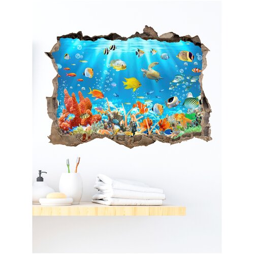 Интерьерные наклейки подводный мир с эффектом 3Д на стену, на мебель, аквариум в ванную, рыбки в детскую комнату для декора интерьера