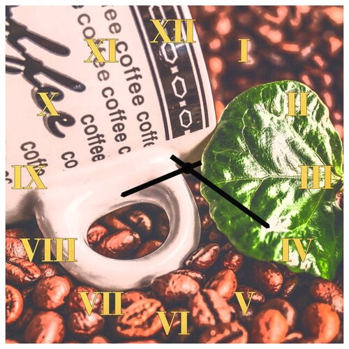 фото Svs настенные часы svs 3502296 kitchen кофейные зерна и зеленый лист