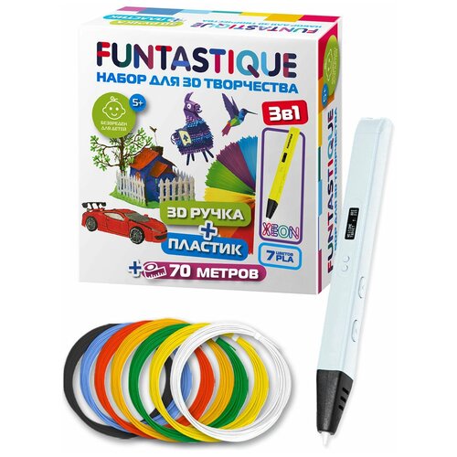фото Набор для 3d рисования funtastique xeon (белый) pla-пластик 7 цветов rp800a wh-pla-7