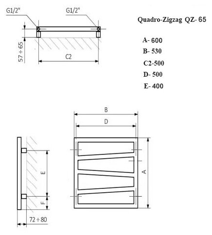 Quadro Zigzag 107x60 (см) Полотенцесушитель водяной QZ2-106 Белый - фотография № 3