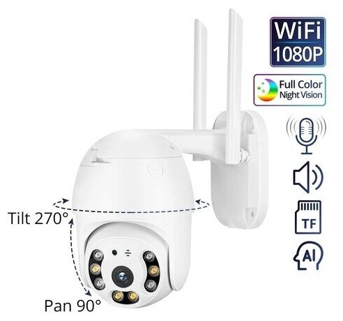 Уличная поворотная беспроводная ip-камера наблюдения WiFi smart camera 1080P