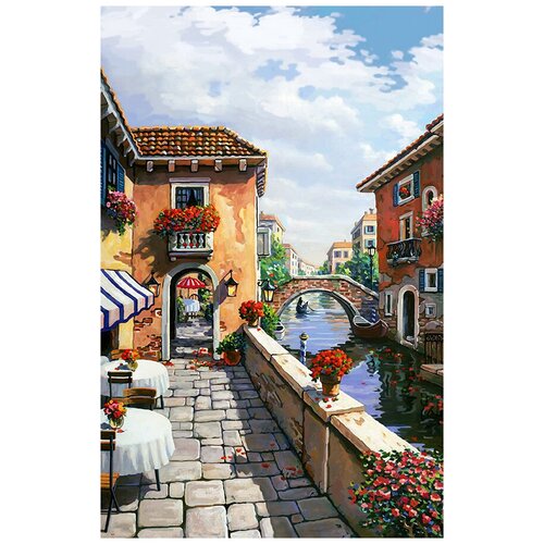 Фотообои Уютная стена Набережная Венеции в ярких красках 170х270 см Виниловые Бесшовные (единым полотном)