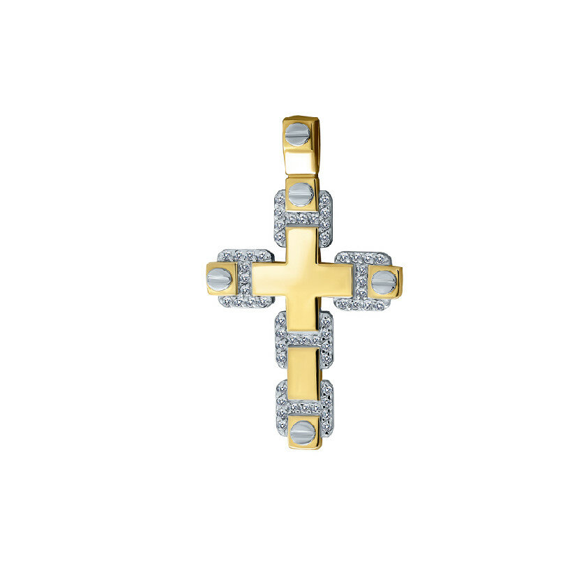 Крестик Corona, желтое золото, 585 проба, фианит