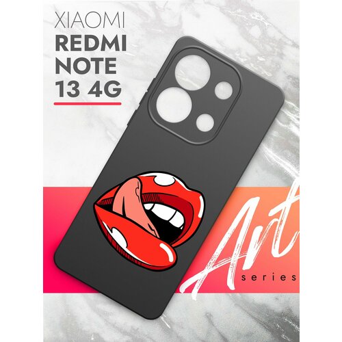 Чехол на Xiaomi Redmi Note 13 4G (Ксиоми Редми Ноте 13 4г) черный матовый силиконовый с защитой (бортиком) вокруг камер, Brozo (принт) Губы чехол на xiaomi redmi note 13 4g ксиоми редми ноте 13 4г прозрачный силиконовый с защитой бортиком вокруг камер brozo