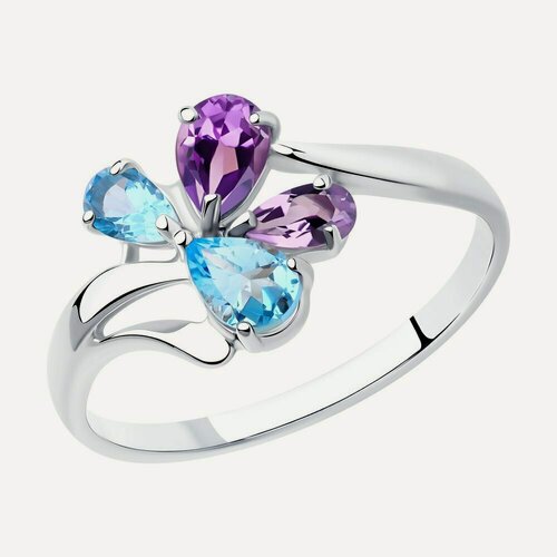 Изображение товара Кольцо, серебро, 925 проба, родирование, аметист, топаз