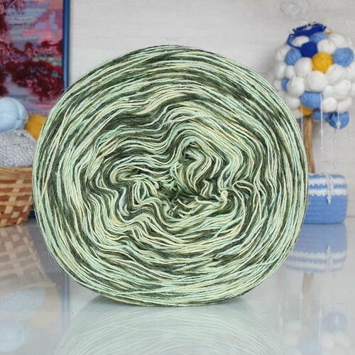 Пряжа Ангорка меланж Рассказовская, болото/лимон/св. салат - 63, 95% шерсть ангорской козы, 5% акрил, 2 мотка, 250 г, 700 м.